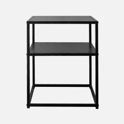 Pair of 2 black metal bedside table with shelf