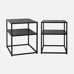 Pair of 2 black metal bedside table with shelf