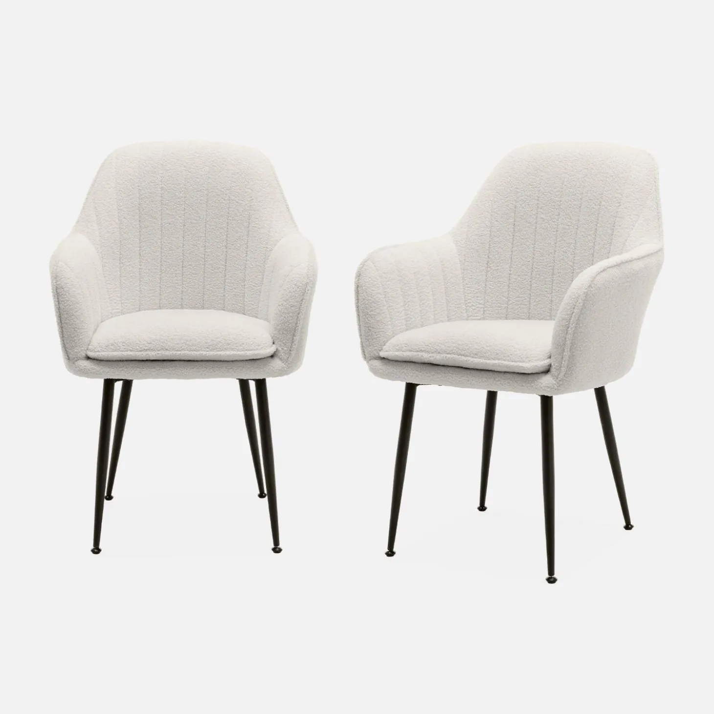 Pair of boucle fabric accent chairs with metal legs