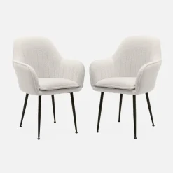 Pair of boucle fabric accent chairs with metal legs