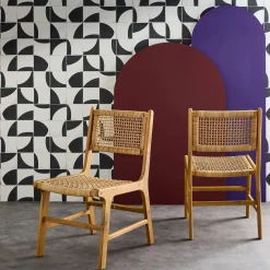 Pair of cane and wooden garden chairs