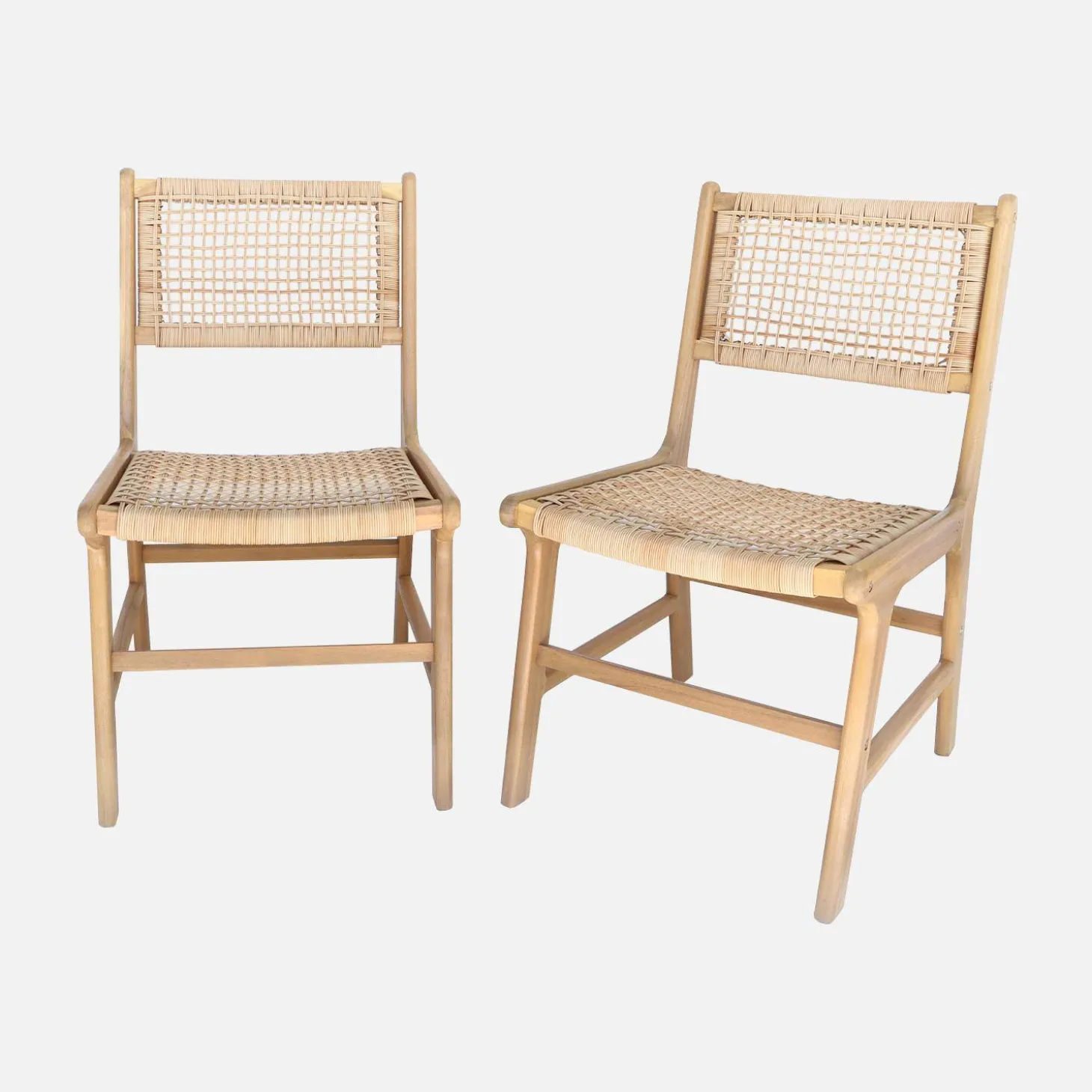 Pair of cane and wooden garden chairs