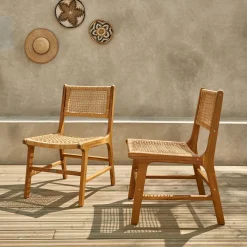 Pair of cane and wooden garden chairs