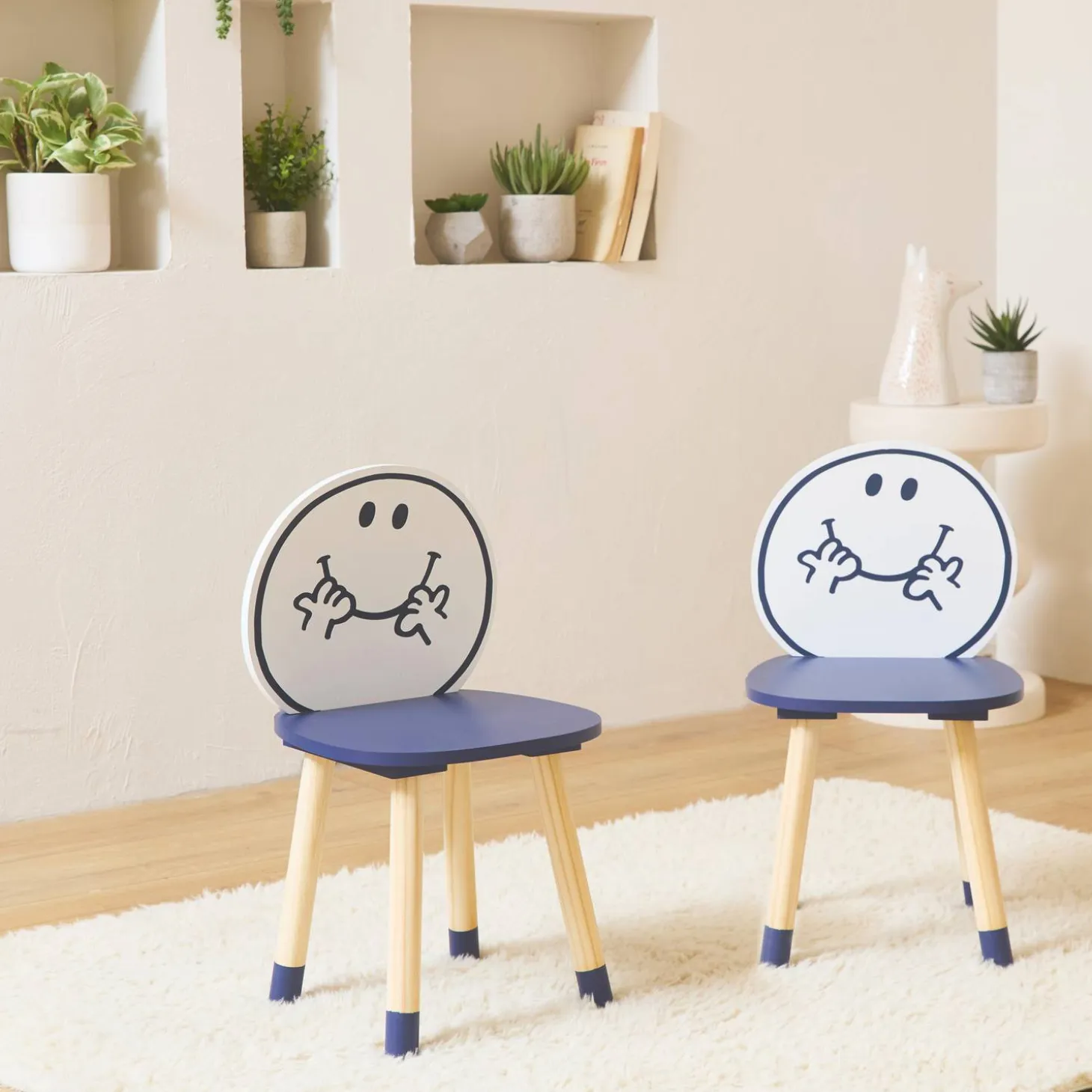 Pair of children's chairs, Mr Happy Louis