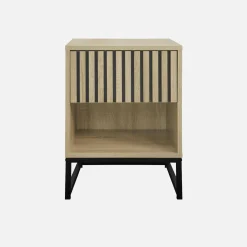 Pair of contemporary bedside tables with wood decor