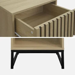 Pair of contemporary bedside tables with wood decor