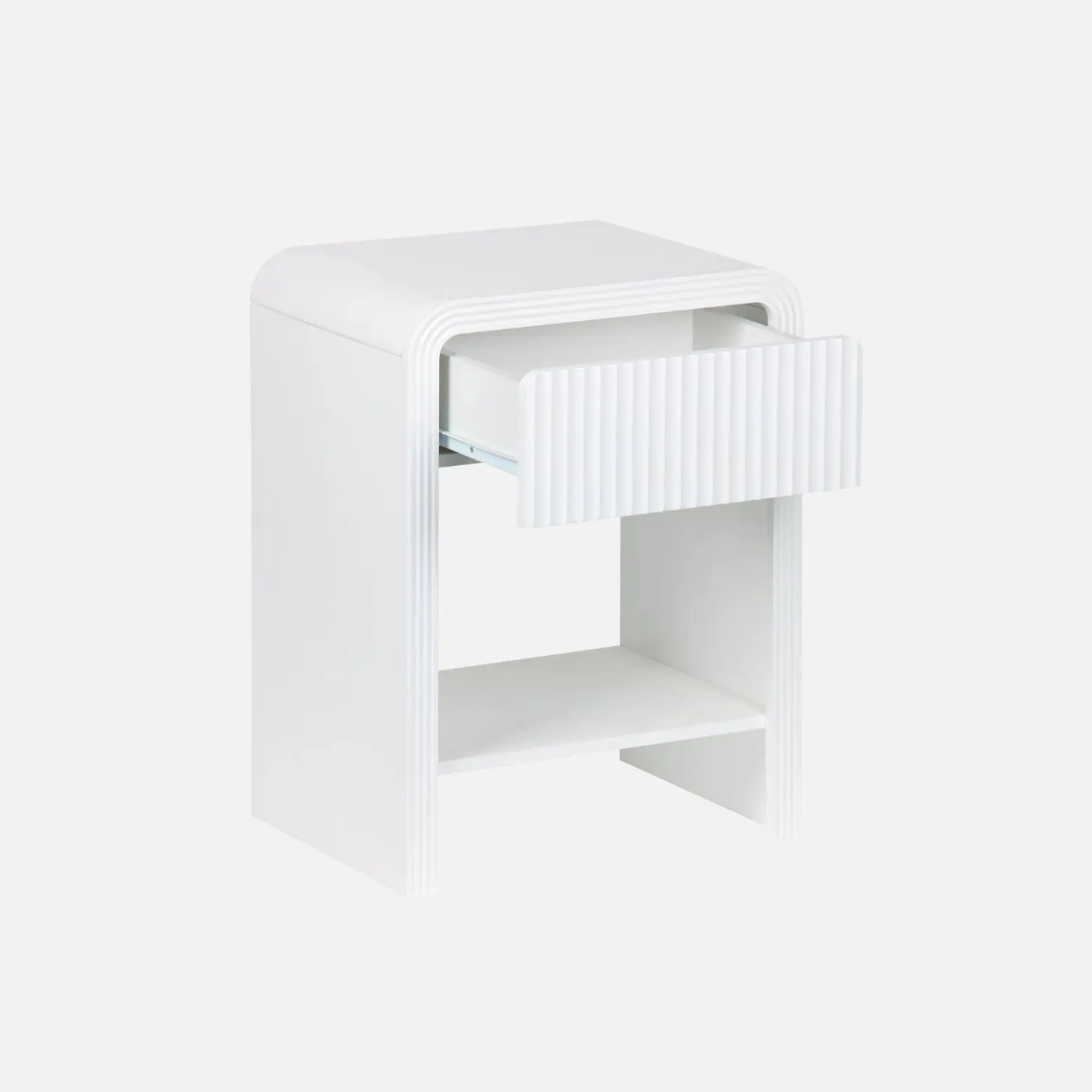 Pair of 1-drawer bedside tables with a grooved wooden effect