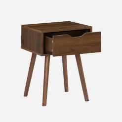 Pair of 1-drawer walnut stained wood bedside tables