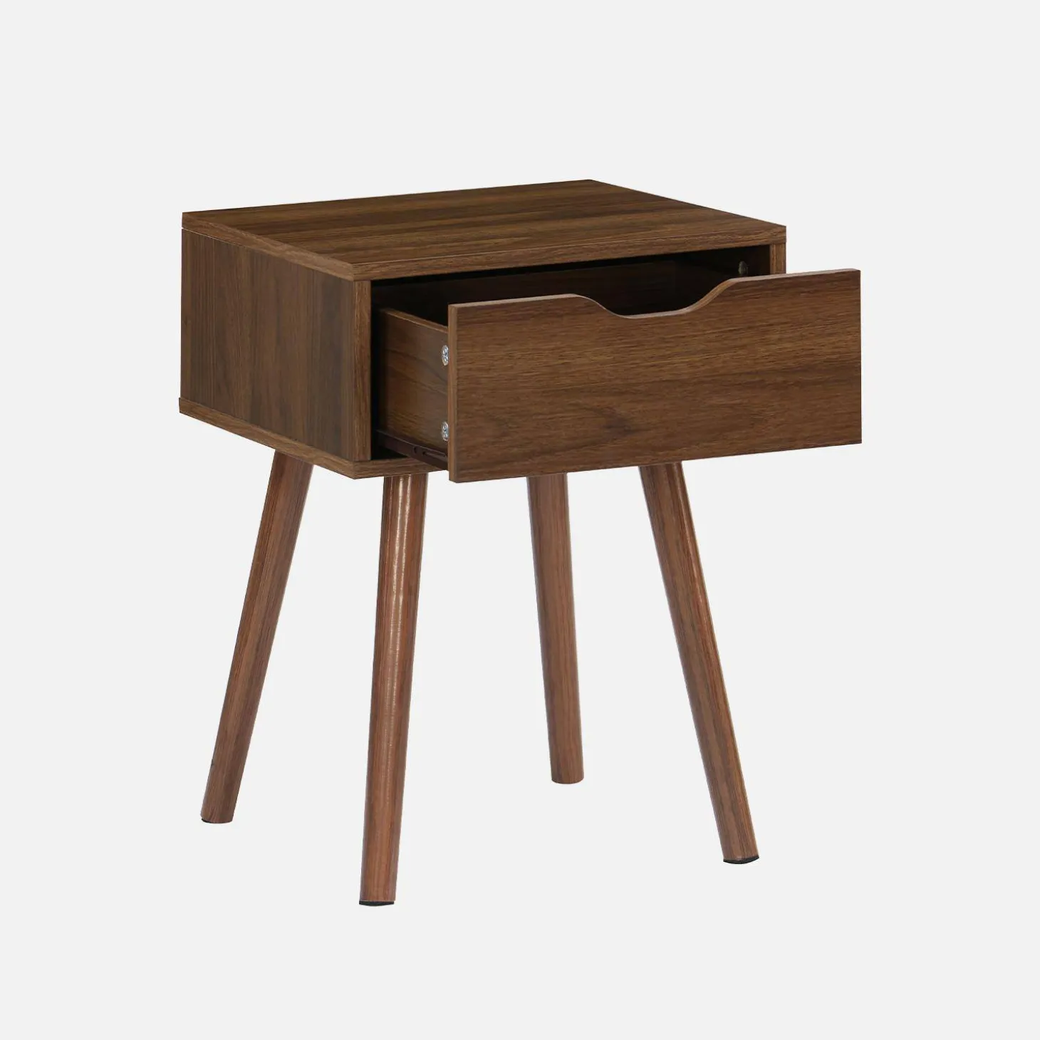 Pair of 1-drawer walnut stained wood bedside tables
