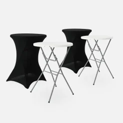 Pair of foldable high tables with protective covers