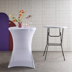 Pair of foldable high tables with protective covers