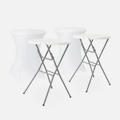 Pair of foldable high tables with protective covers
