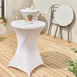 Pair of foldable high tables with protective covers