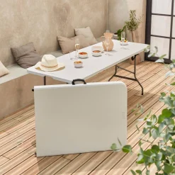 Pair of foldable plastic reception tables