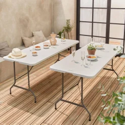 Pair of foldable plastic reception tables