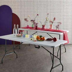 Pair of foldable plastic reception tables