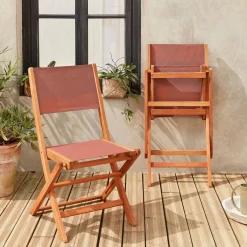 Pair of foldable wooden garden chairs
