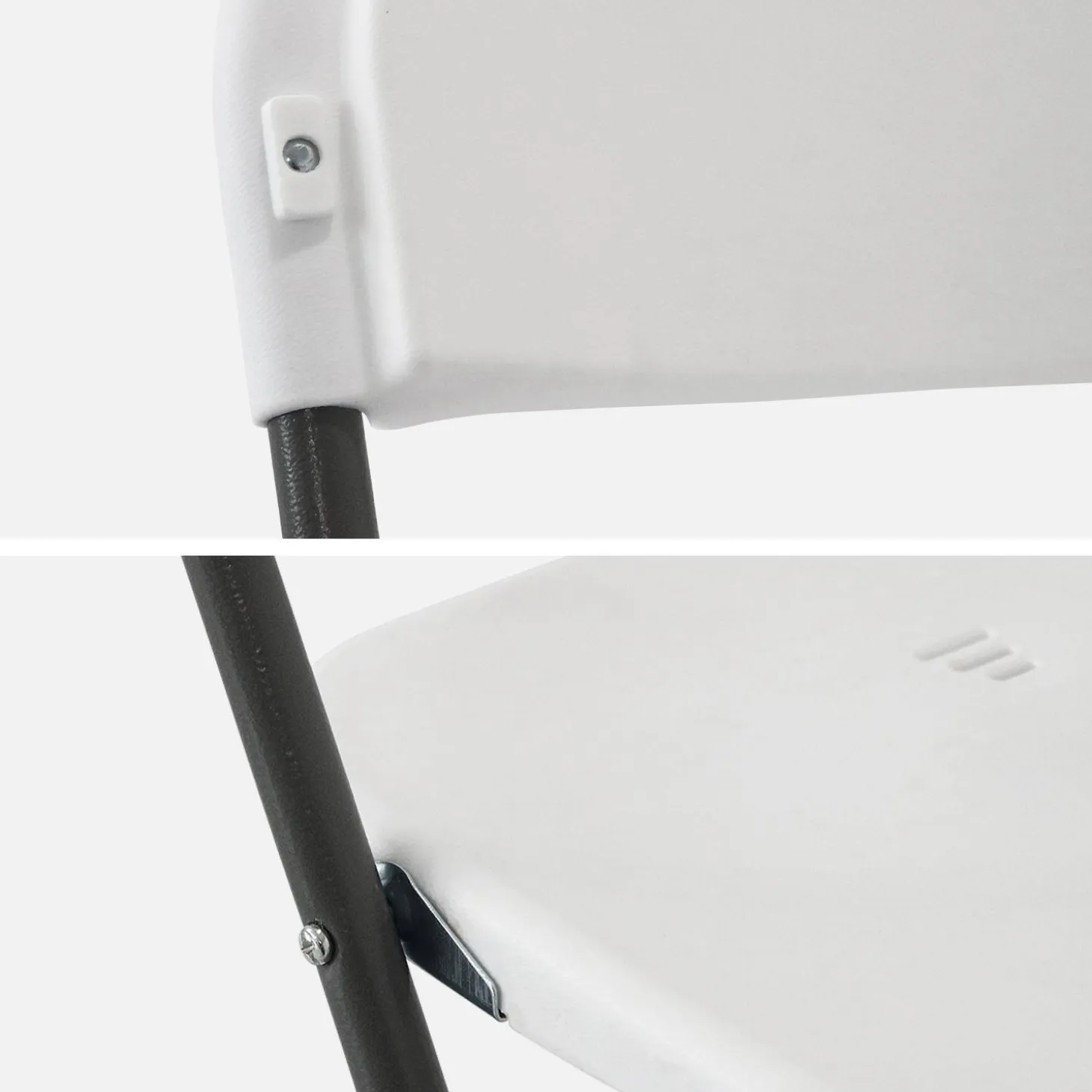 Pair of folding plastic reception tables with 12 chairs
