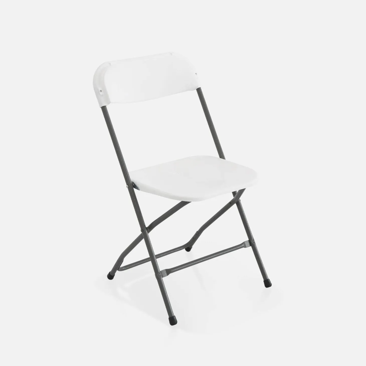 Pair of folding plastic reception tables with 12 chairs