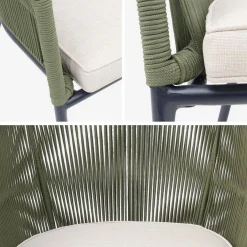 Pair of garden armchairs with rope and galvanised steel