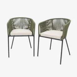 Pair of garden armchairs with rope and galvanised steel