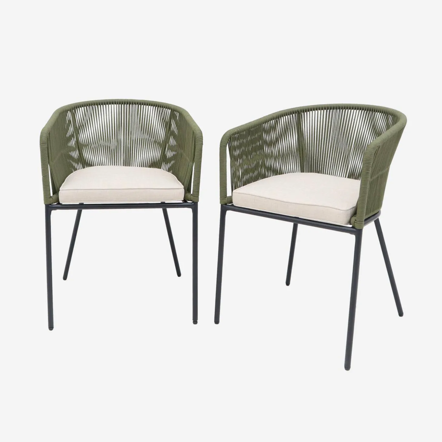 Pair of garden armchairs with rope and galvanised steel