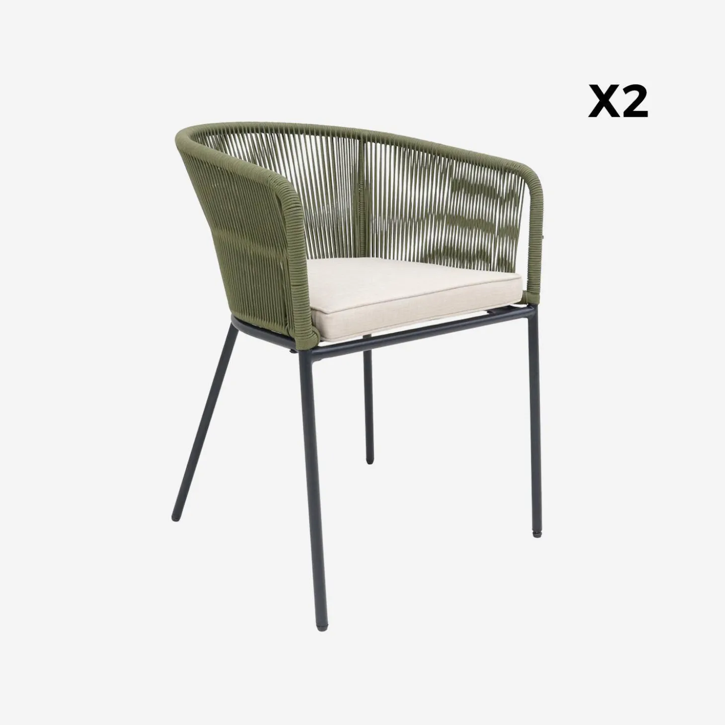 Pair of garden armchairs with rope and galvanised steel