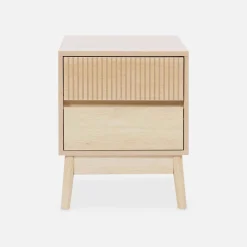 Pair of grooved bedside tables with wooden effect