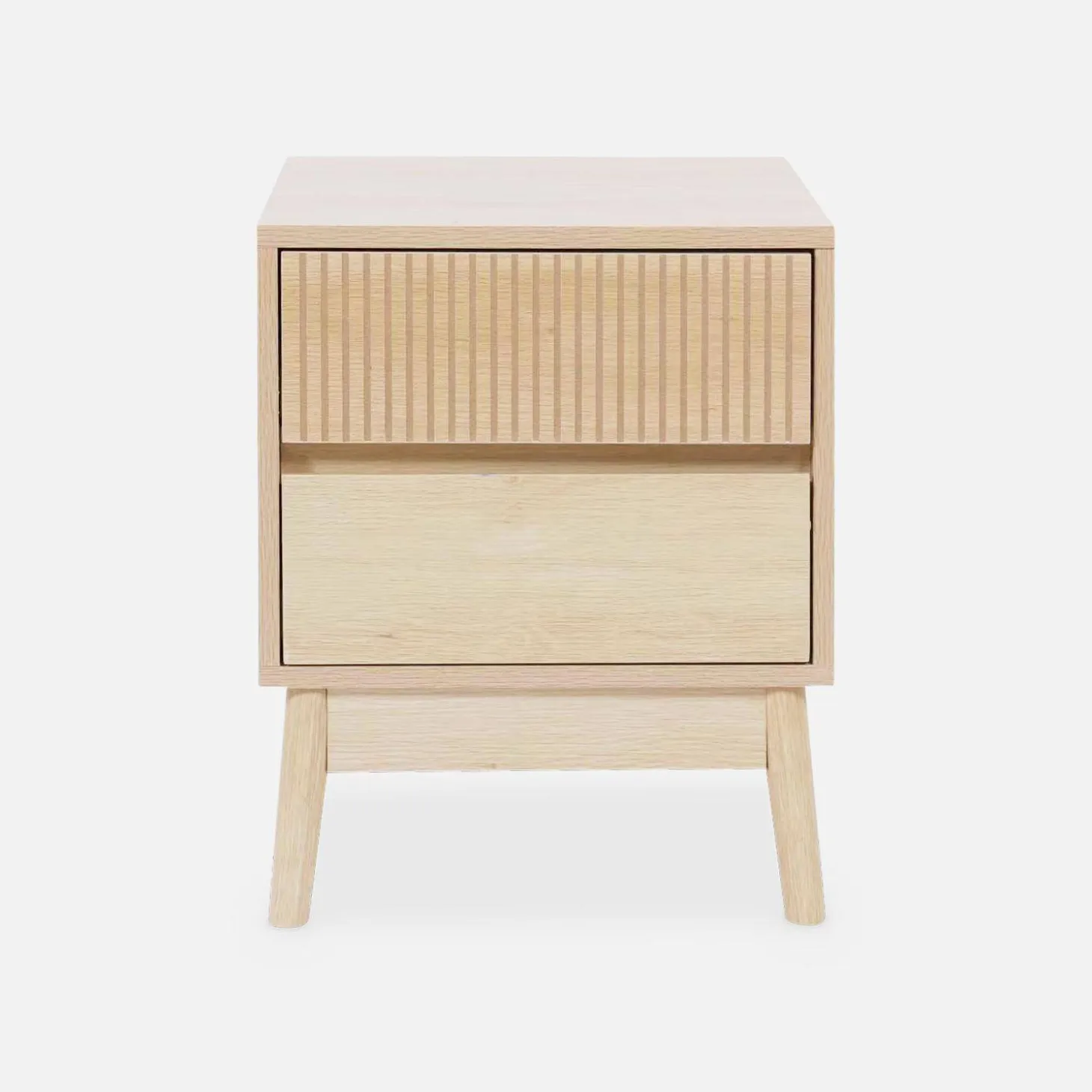 Pair of grooved bedside tables with wooden effect