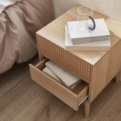 Pair of grooved bedside tables with wooden effect