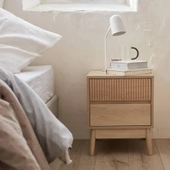 Pair of grooved bedside tables with wooden effect