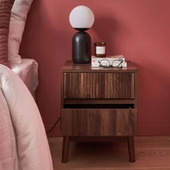 Pair of grooved bedside tables with wooden effect