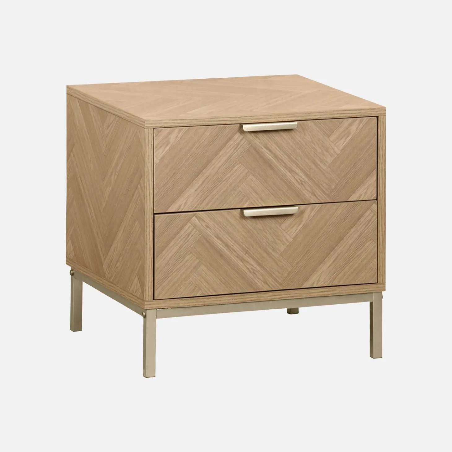 Pair of herringbone bedside tables with 2 drawers