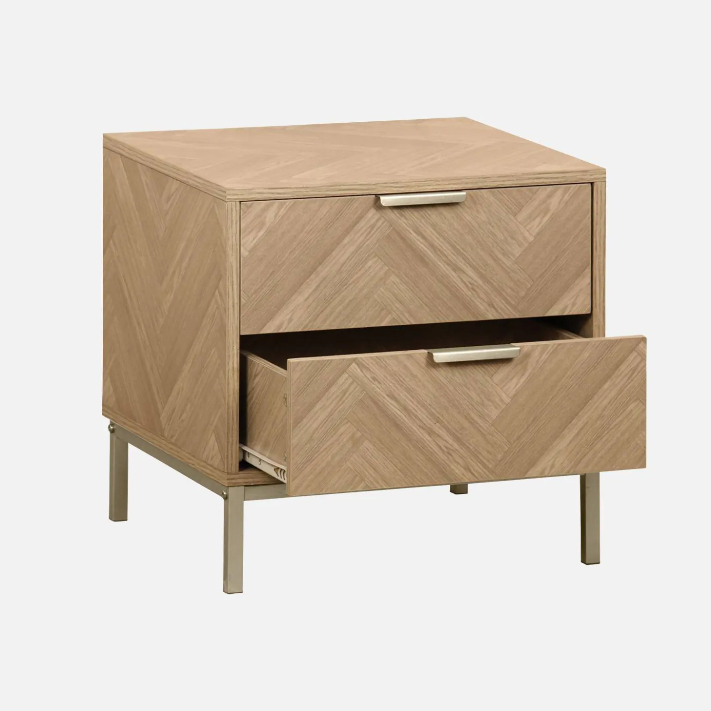 Pair of herringbone bedside tables with 2 drawers