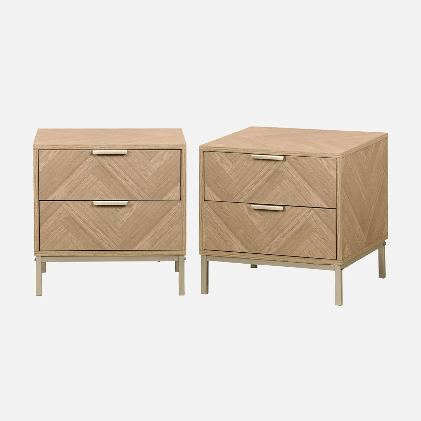 Pair of herringbone bedside tables with 2 drawers