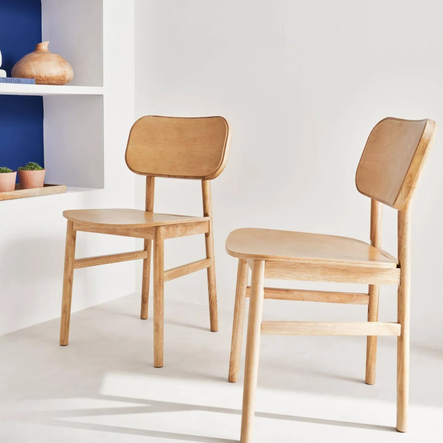 Pair of hevea wood chairs