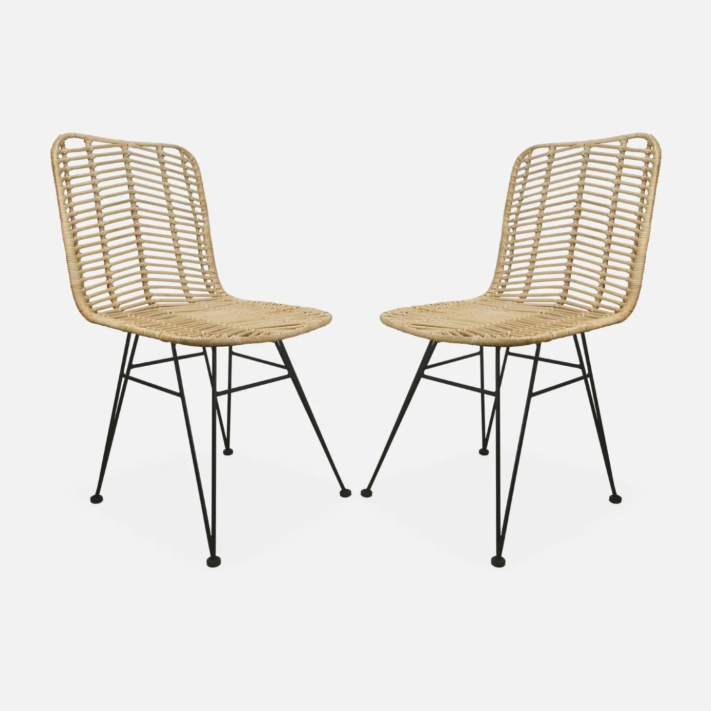 Pair of high-backed rattan dining chairs