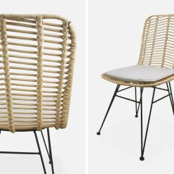 Pair of high-backed rattan dining chairs