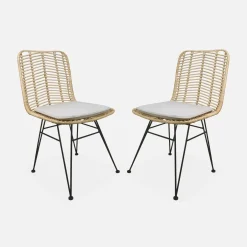 Pair of high-backed rattan dining chairs