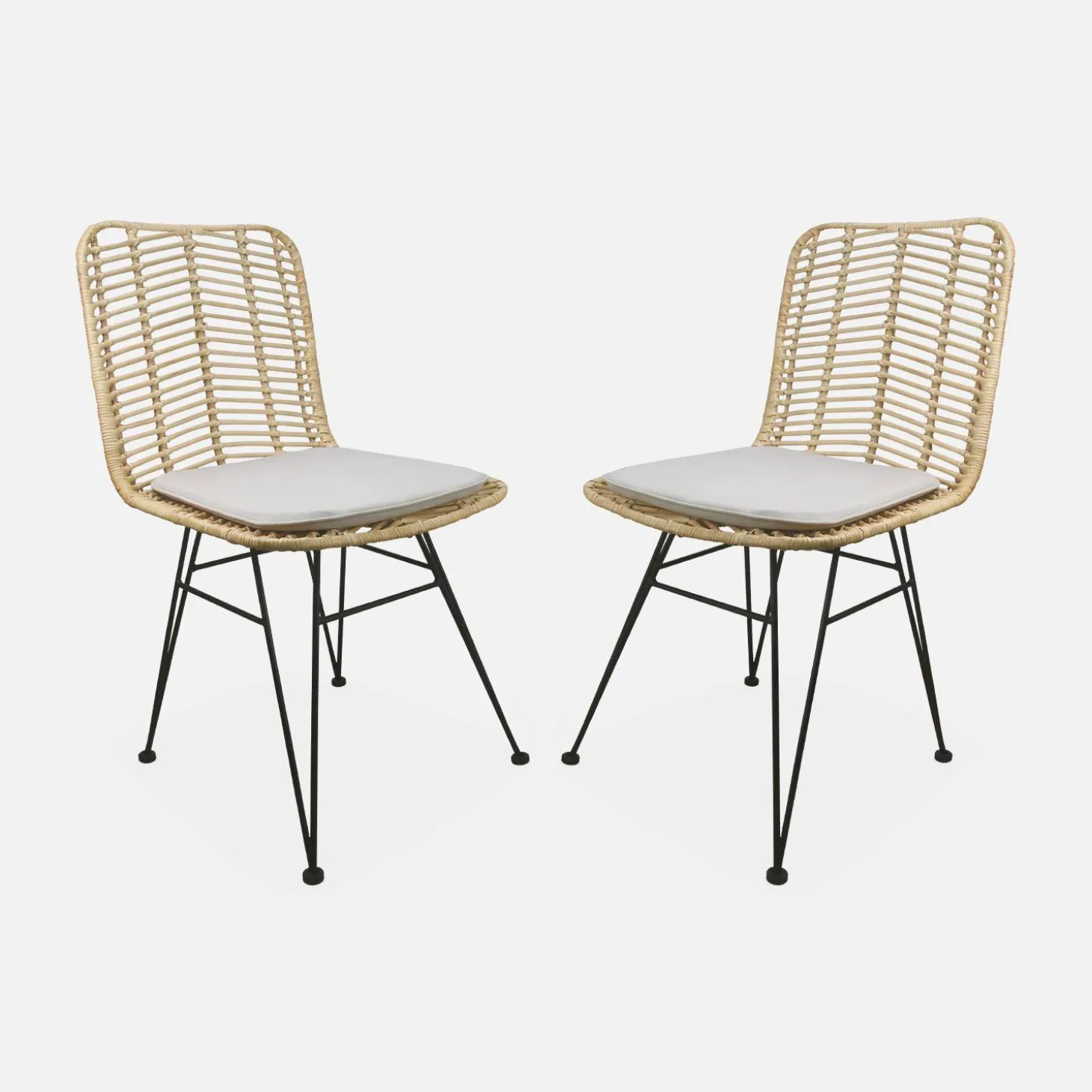 Pair of high-backed rattan dining chairs