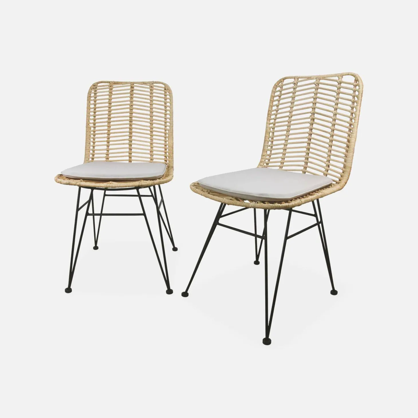 Pair of high-backed rattan dining chairs