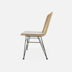 Pair of high-backed rattan dining chairs