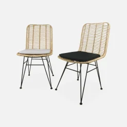 Pair of high-backed rattan dining chairs
