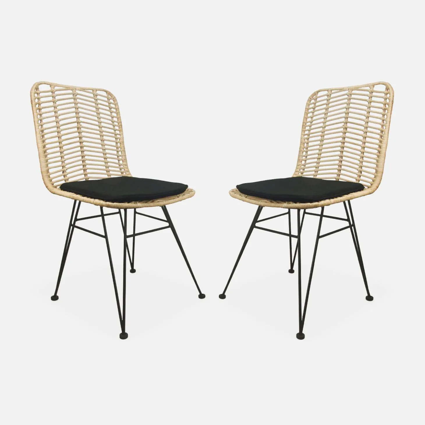 Pair of high-backed rattan dining chairs