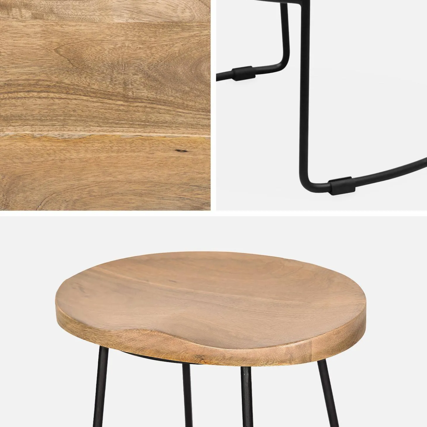 Pair of industrial metal and wooden bar stools