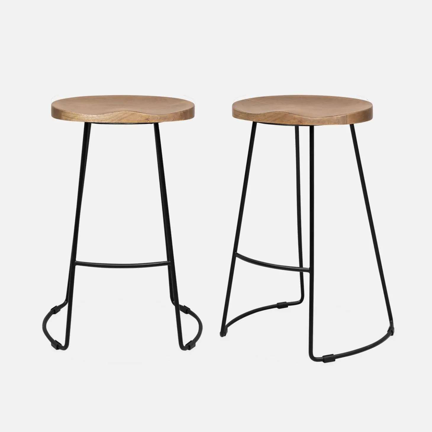 Pair of industrial metal and wooden bar stools
