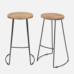 Pair of industrial metal and wooden bar stools