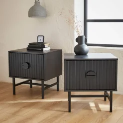 Pair of industrial style bedside tables with drawer