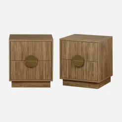 Pair of mango wooden effect 2-drawer bedside tables