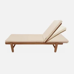 Pair of multi-position wooden sun loungers with wheels